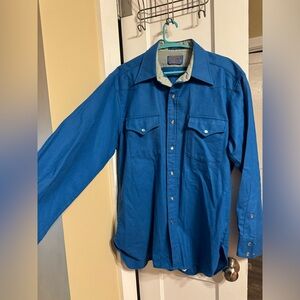 Blue Western Wear Pendleton Wool Long Sleeve Pearl Snap Button-Up Shirt Sz Med